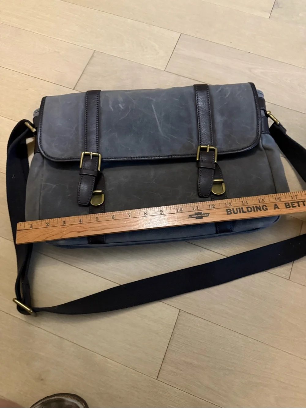 Fossil Gray Canvas briefcase with Dark Brown Trim